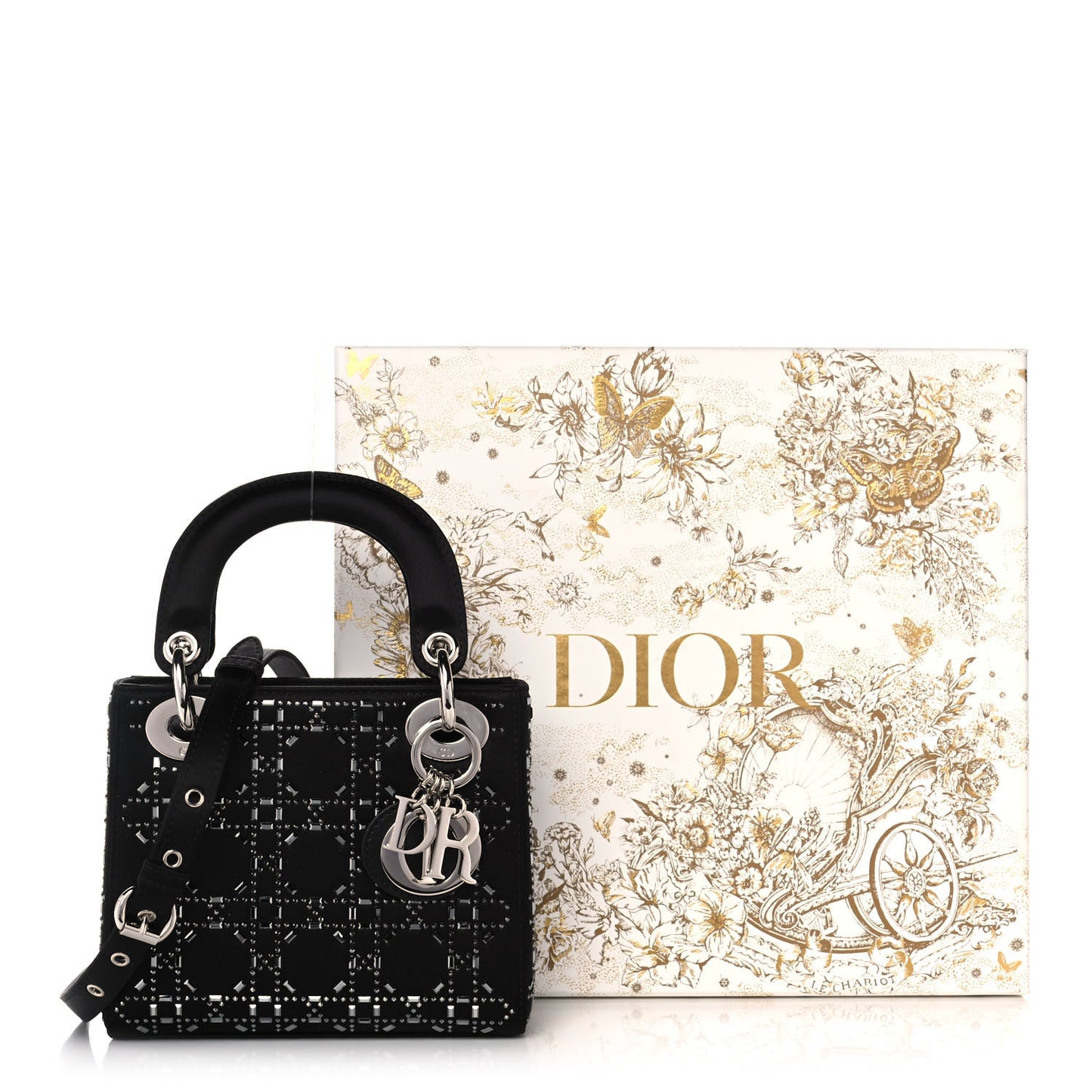Satin Crystal Cannage Mini Lady Dior Black