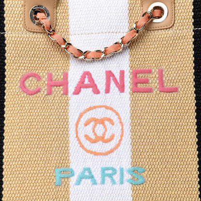 Chanel Straw Raffia Calfskin Striped Medium Deauville Tote Black Beige Ivory 11 of 11