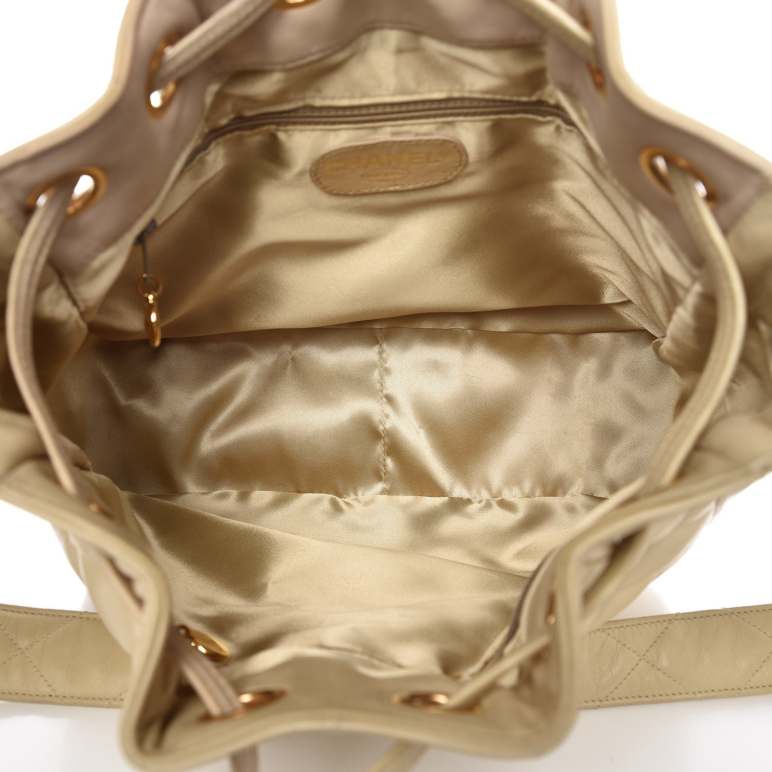 Chanel Lambskin Quilted Drawstring Shoulder Bag Beige 5 of 13