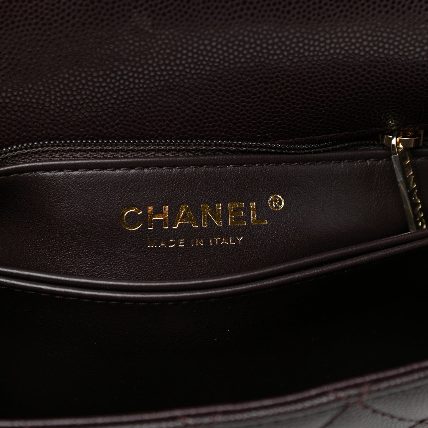 Caviar Quilted Mini Coco Handle Flap Dark Brown