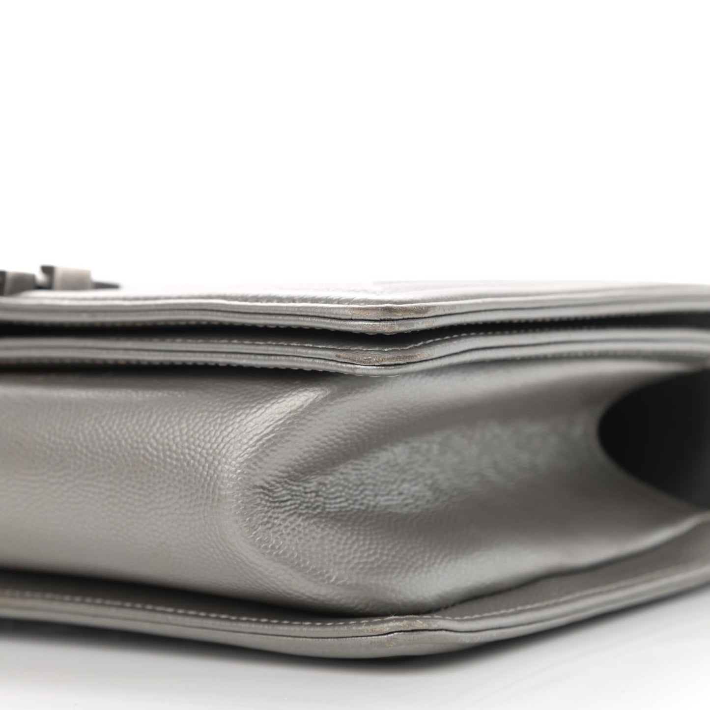 Metallic Caviar Quilted Medium Boy Flap Silver