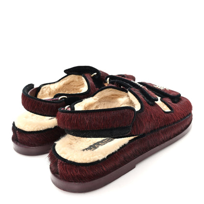 Chanel Calf Hair Suede Shearling Dad Sandals 37.5 Burgundy Black 5 of 9