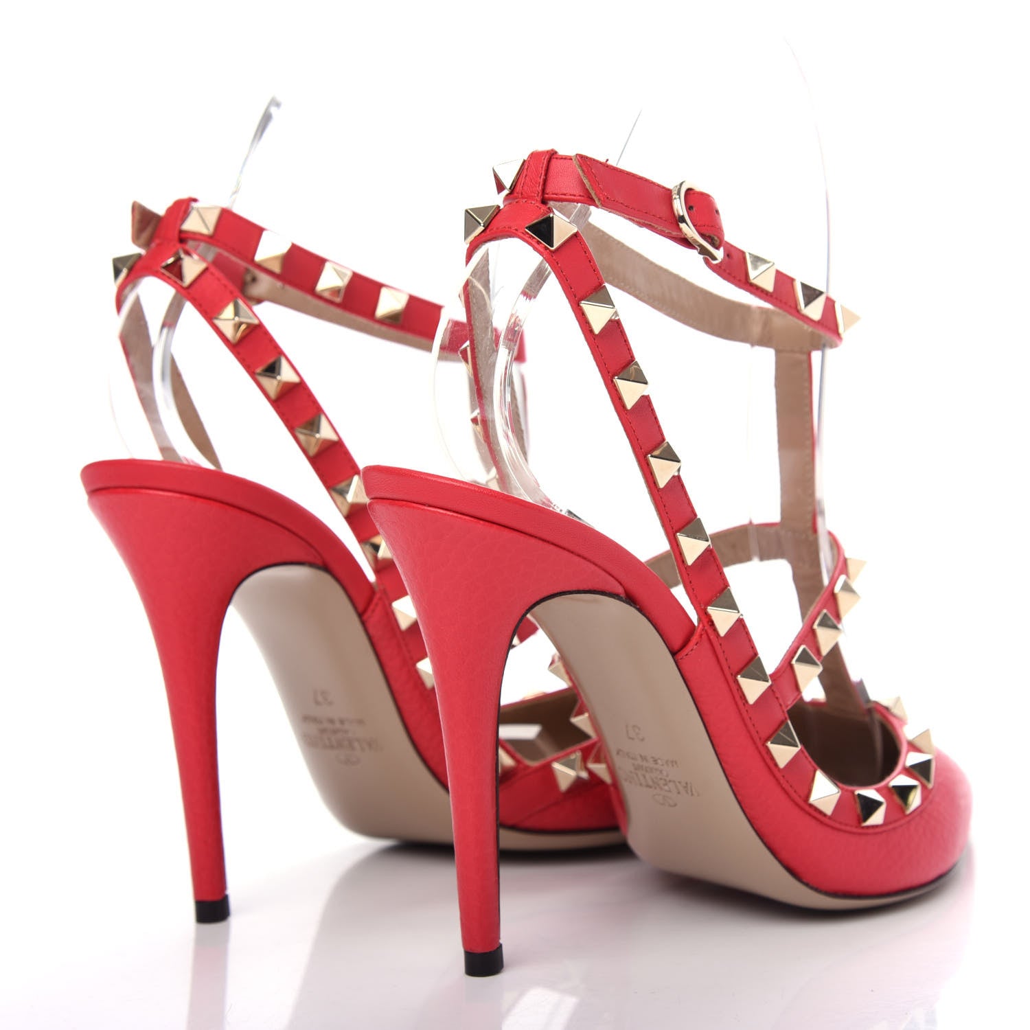 Valentino Garavani Pebbled Calfskin Rockstud Ankle Strap Pumps 37 Raspberry 4 of 9