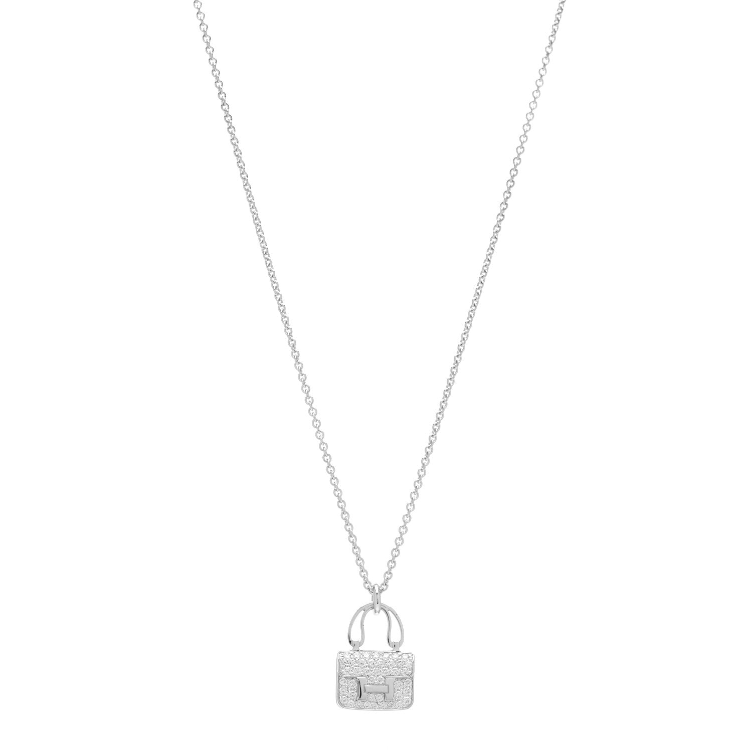 Hermes 18K White Gold Diamond Constance Amulettes Pendant Necklace 1 of 5