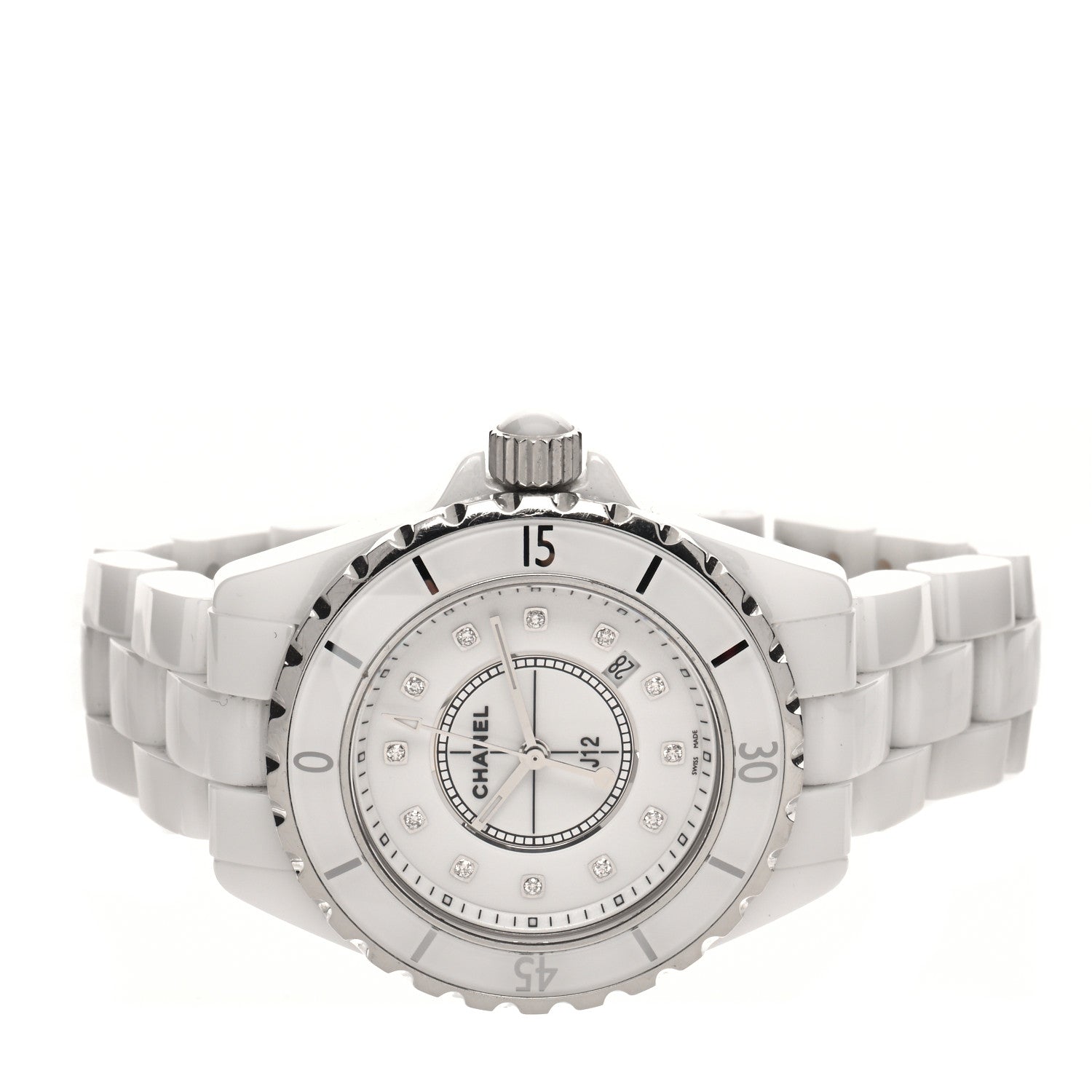 Chanel Stainless Steel Ceramic Diamond 33mm J12 Quartz Watch White 2 of 5