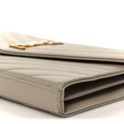 Saint Laurent Grain De Poudre Matelasse Chevron Monogram Chain Wallet Sea Salt 9 of 9
