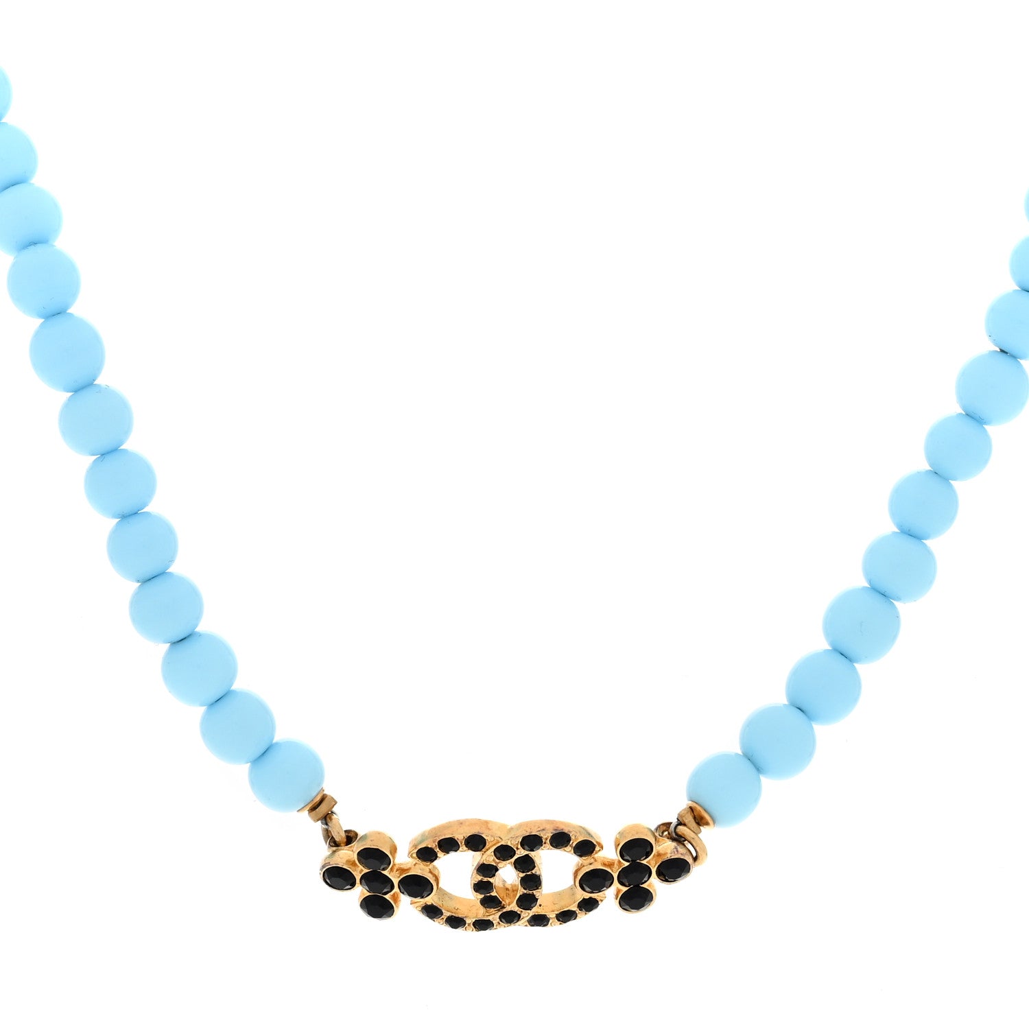 Chanel Crystal Bead CC Choker Necklace Turquoise Gold 1 of 5