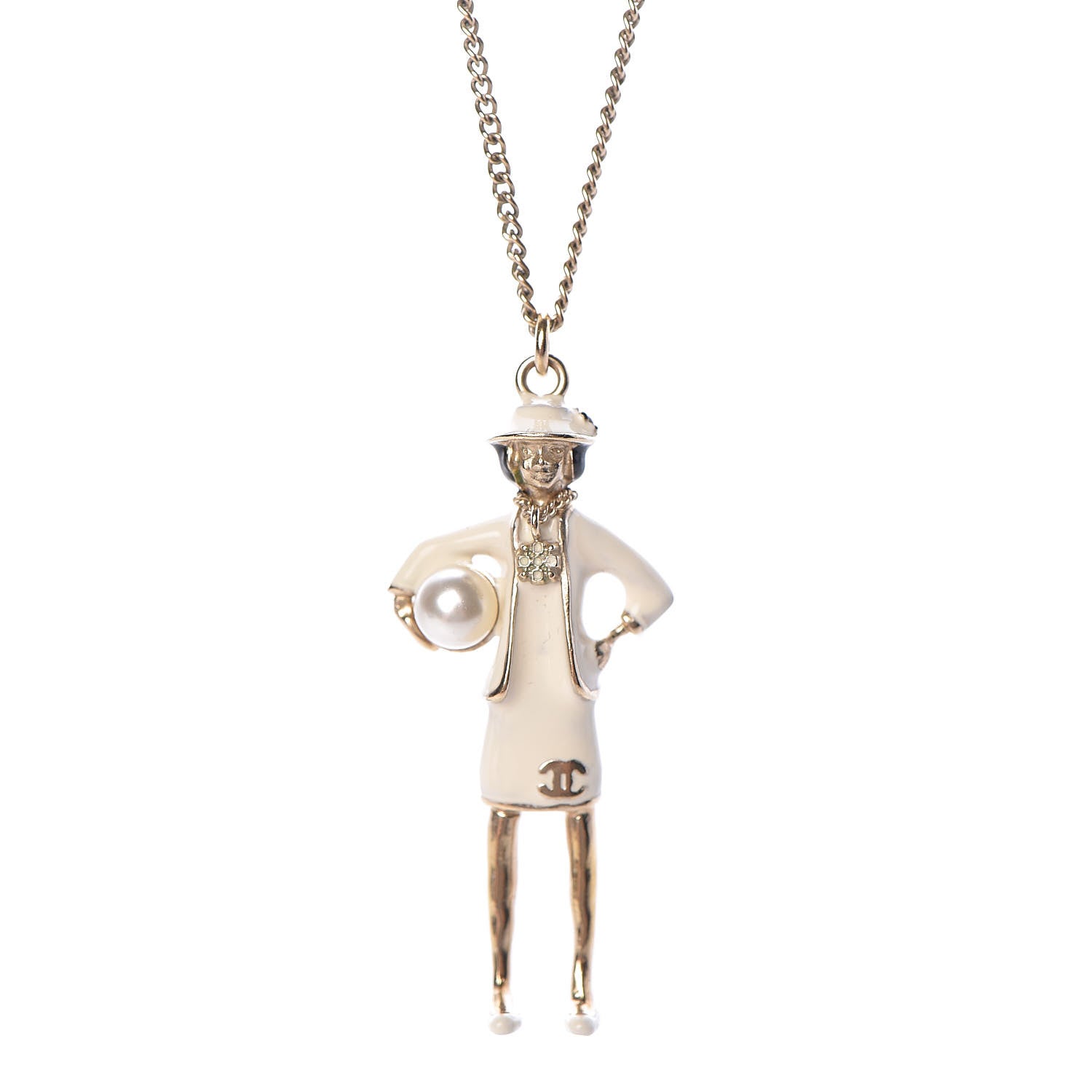 Chanel Enamel Pearl Coco CC Pendant Necklace Gold 4 of 6