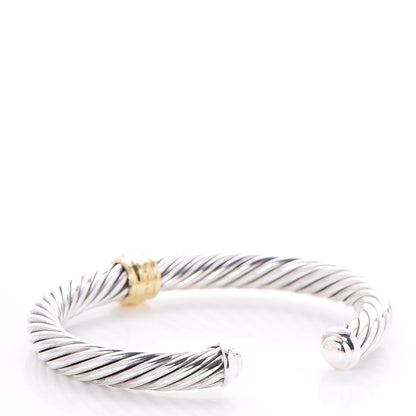 David Yurman Sterling Silver 18K Yellow Gold Diamond 7mm Cable Classics Bracelet 3 of 5