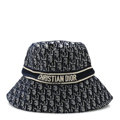Christian Dior Velvet Oblique Large Brim Bucket Hat 58 Bleu Marine 3 of 8