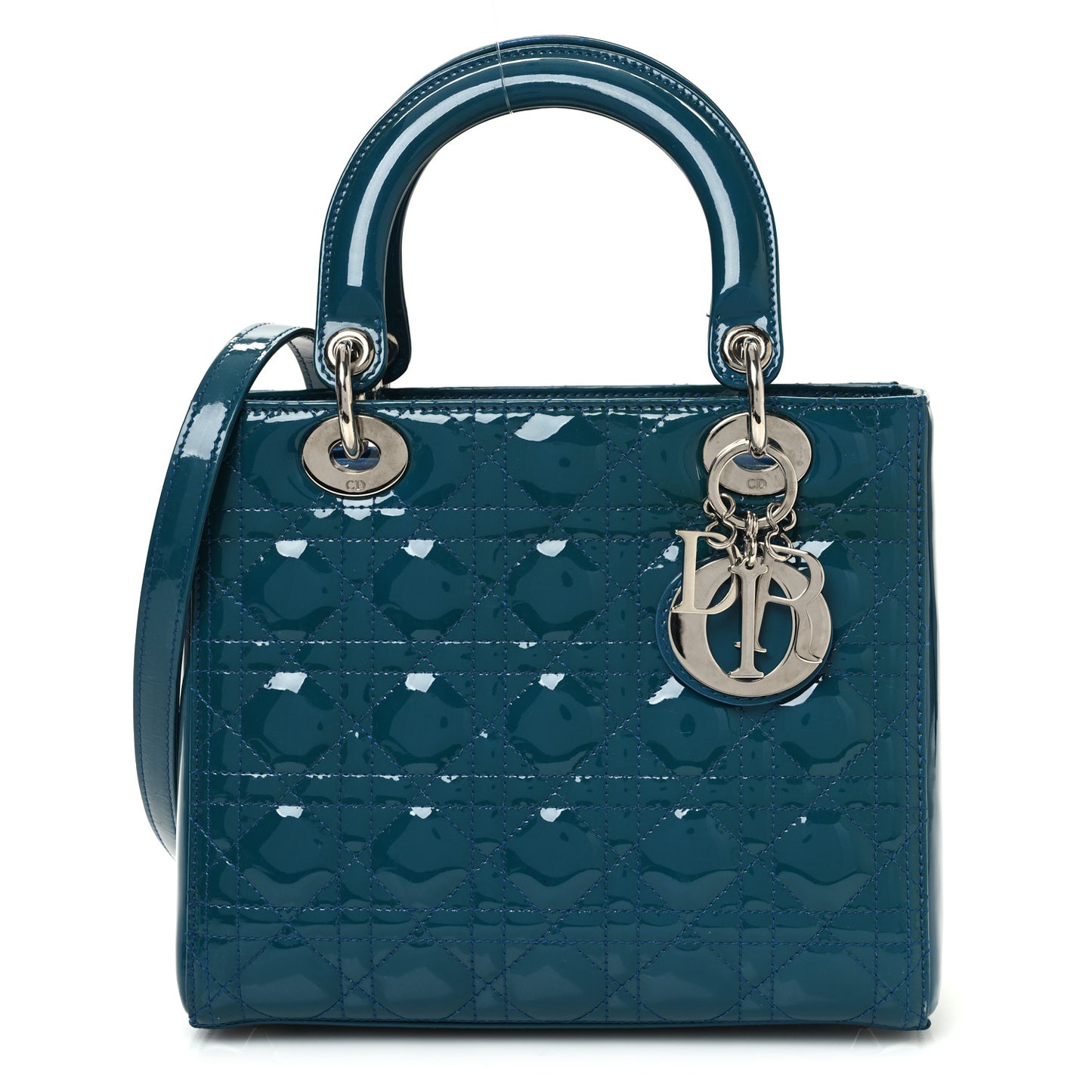Patent Cannage Medium Lady Dior Blue