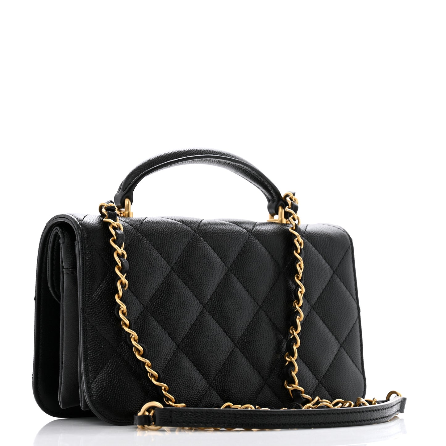 Caviar Quilted Mini Top Handle Flap Black