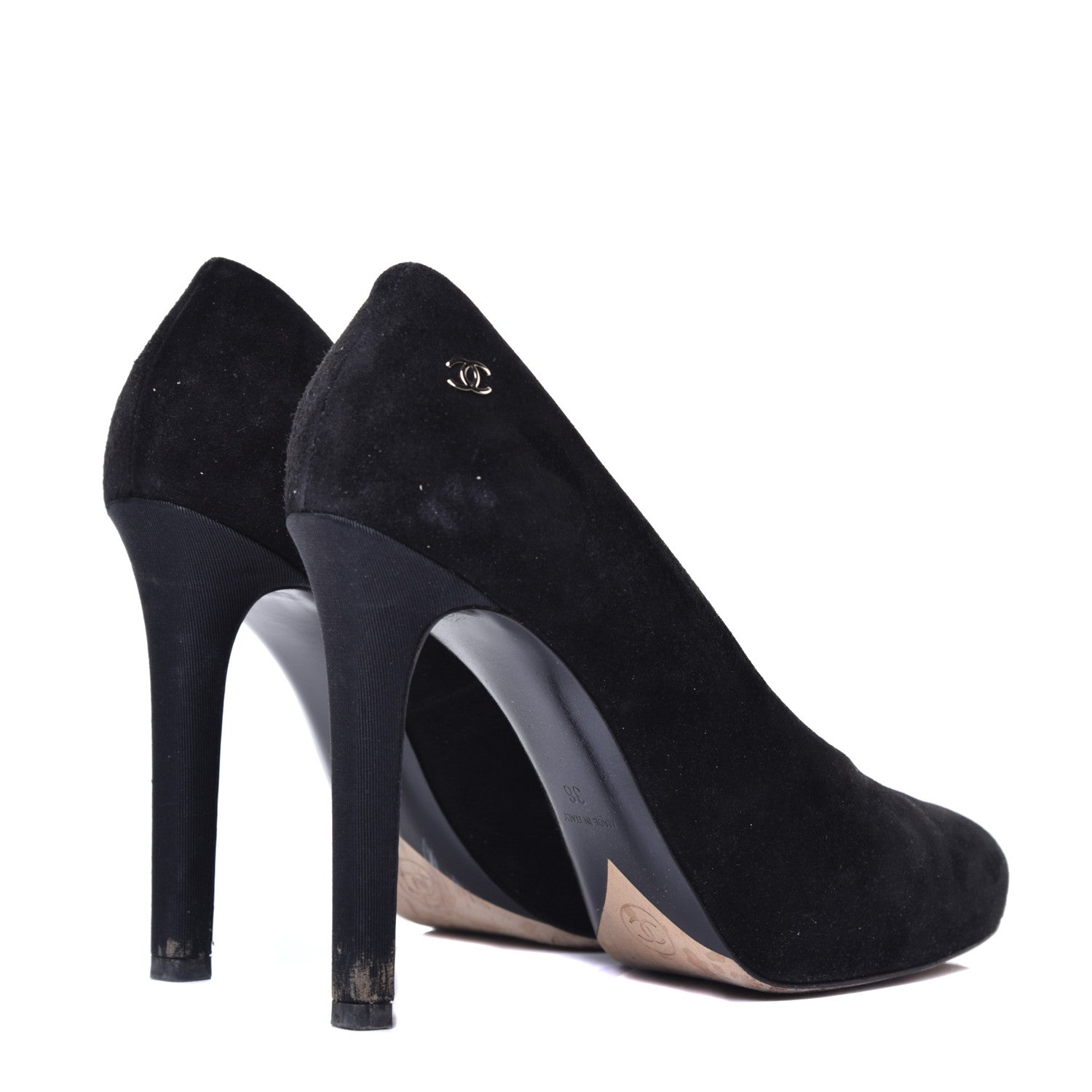 Chanel Suede Calfskin CC Pumps 36 Black 4 of 10