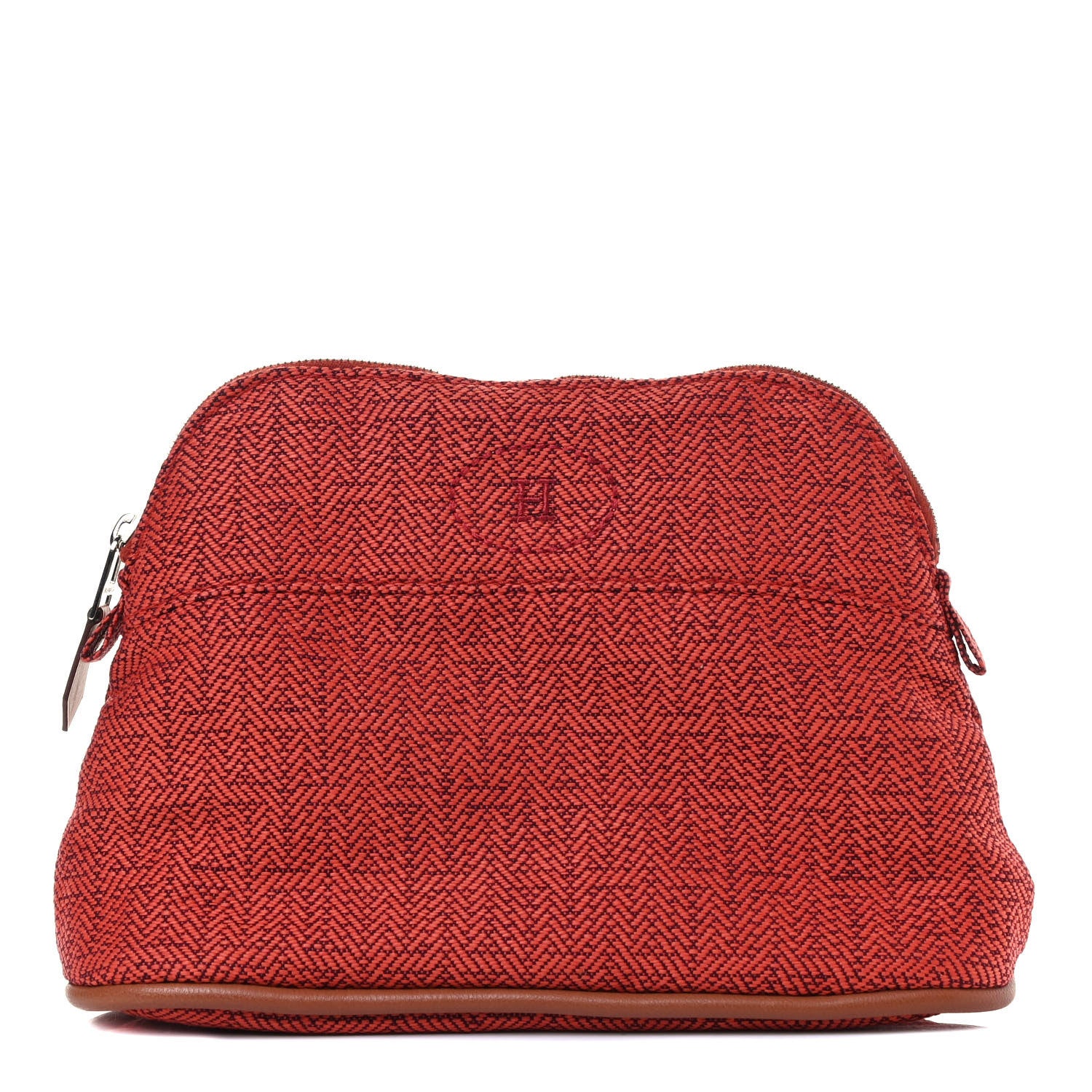 Hermes Abaca Cotton Chevron Travel Cosmetic Pouch Orange 4 of 11