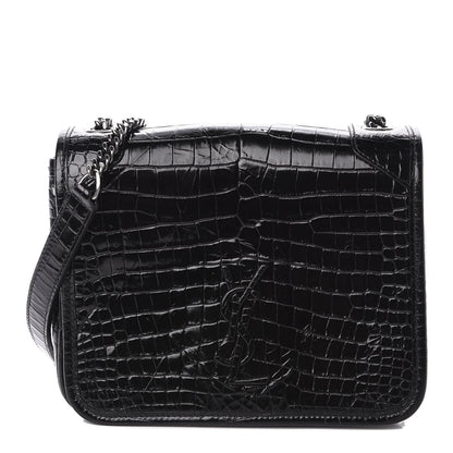 Saint Laurent Crocodile Embossed Lambskin Matelasse Monogram Niki Chain Wallet Black 1 of 10
