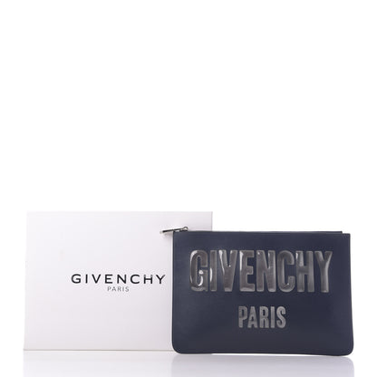 Givenchy Calfskin Logo Zip Pouch Navy Silver 12 of 12
