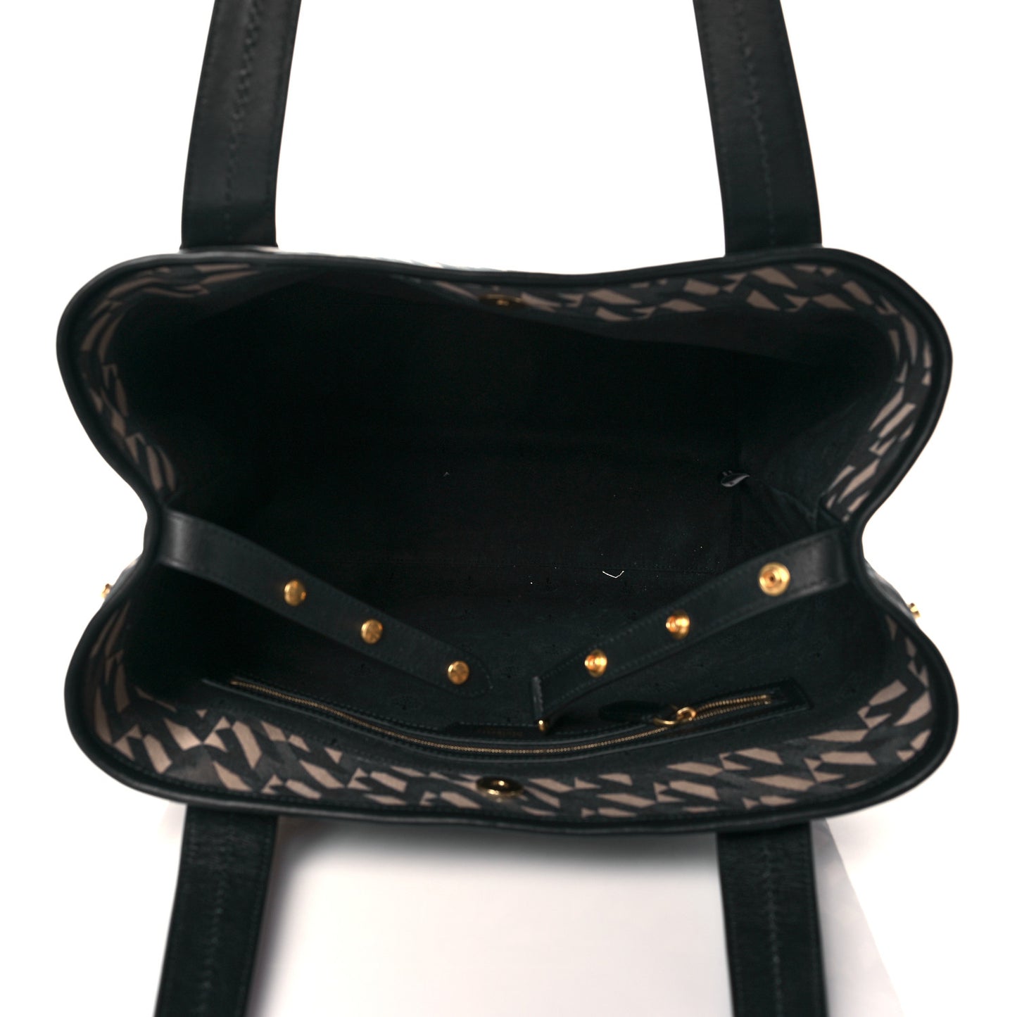 Econyl Nylon Jacquard Calfskin Monogram Shopper Tote Black