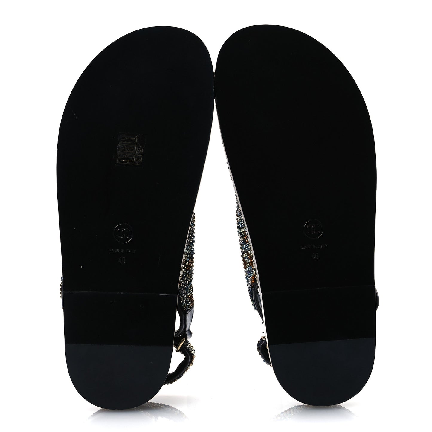 Grained Calfskin Crystal Velcro Dad Sandals 40 Black Multicolor