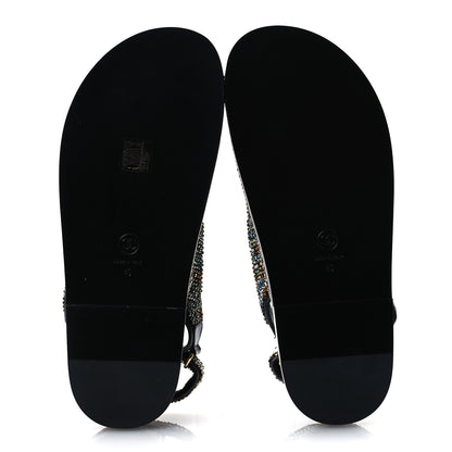 Chanel Grained Calfskin Crystal Velcro Dad Sandals 40 Black Multicolor 13 of 26