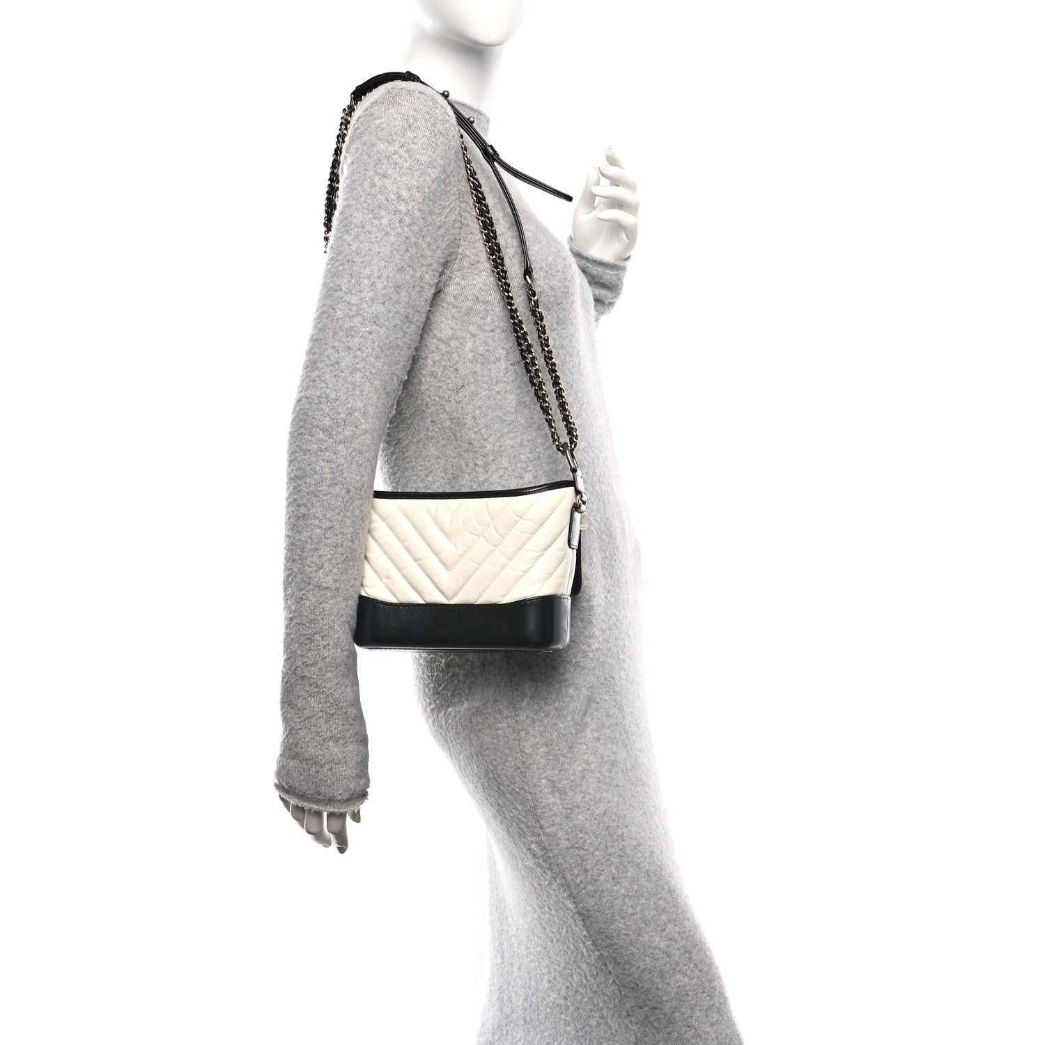 Chanel Aged Calfskin Chevron Quilted Small Gabrielle Hobo Black White 3 of 19