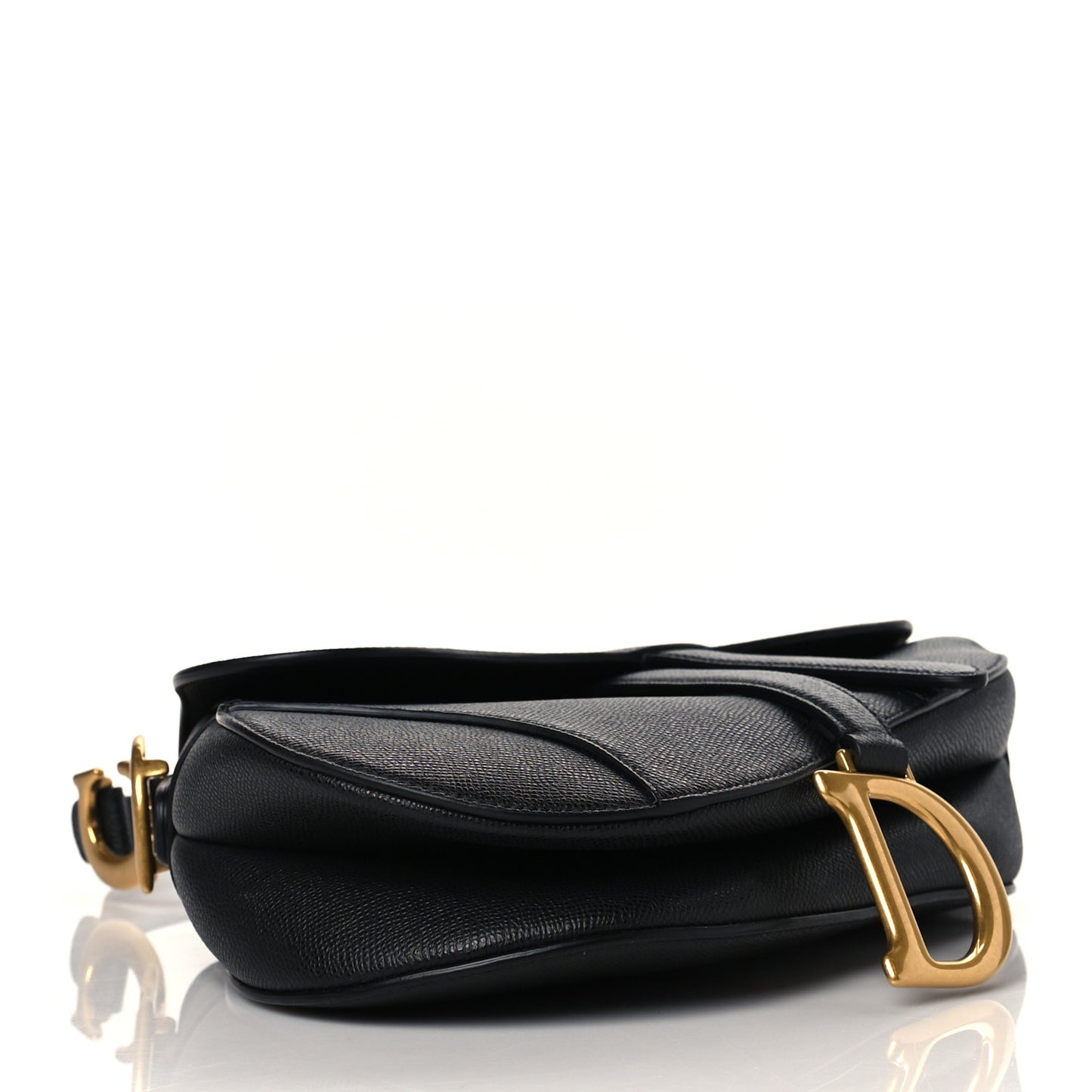 Grained Calfskin Saddle Bag With Strap Black