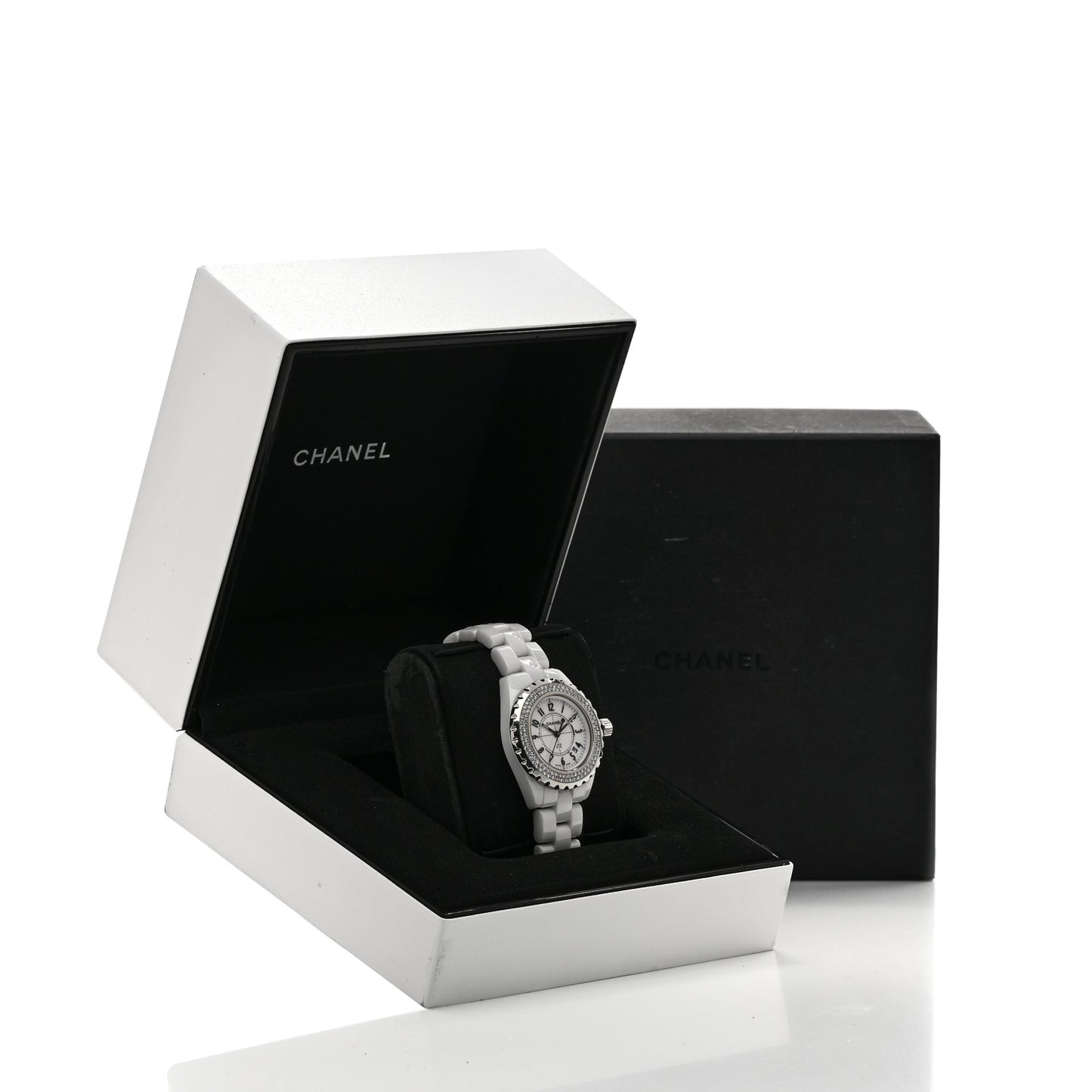 Stainless Steel Ceramic Diamond Pave Bezel 33mm J12 Quartz Watch White