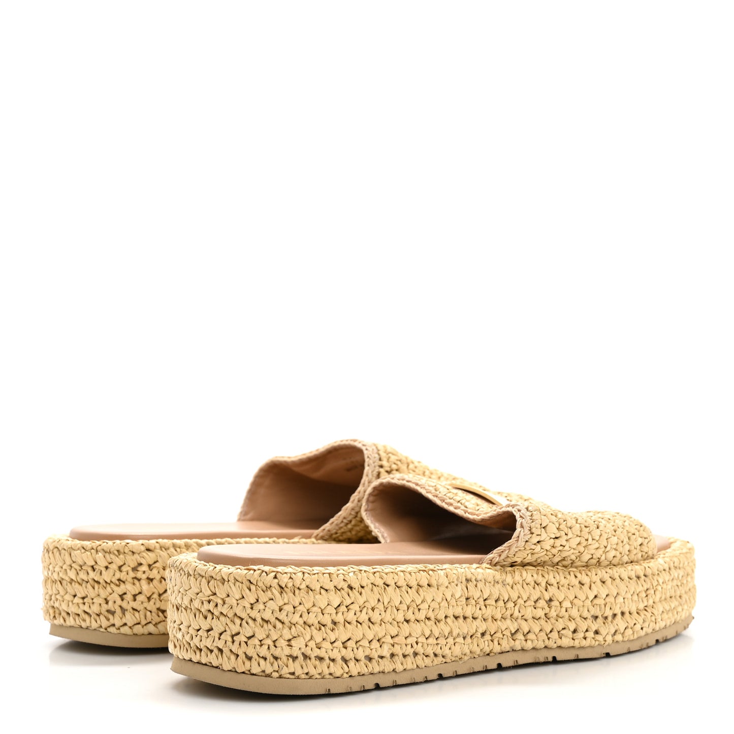 Raffia Metal Triangle Logo Woven Flatform 35mm Slide Sandals 39 Naturale