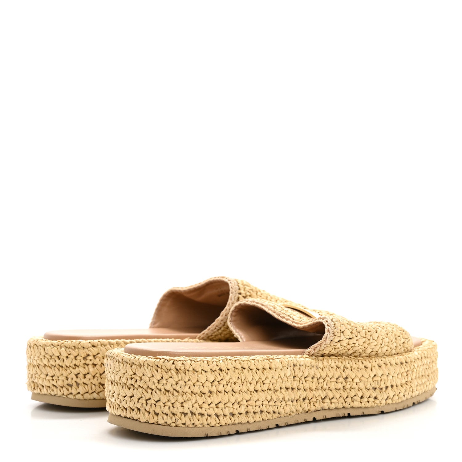 Prada Raffia Metal Triangle Logo Woven Flatform 35mm Slide Sandals 39 Naturale 8 of 17