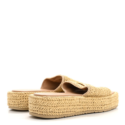 Prada Raffia Metal Triangle Logo Woven Flatform 35mm Slide Sandals 39 Naturale 8 of 17