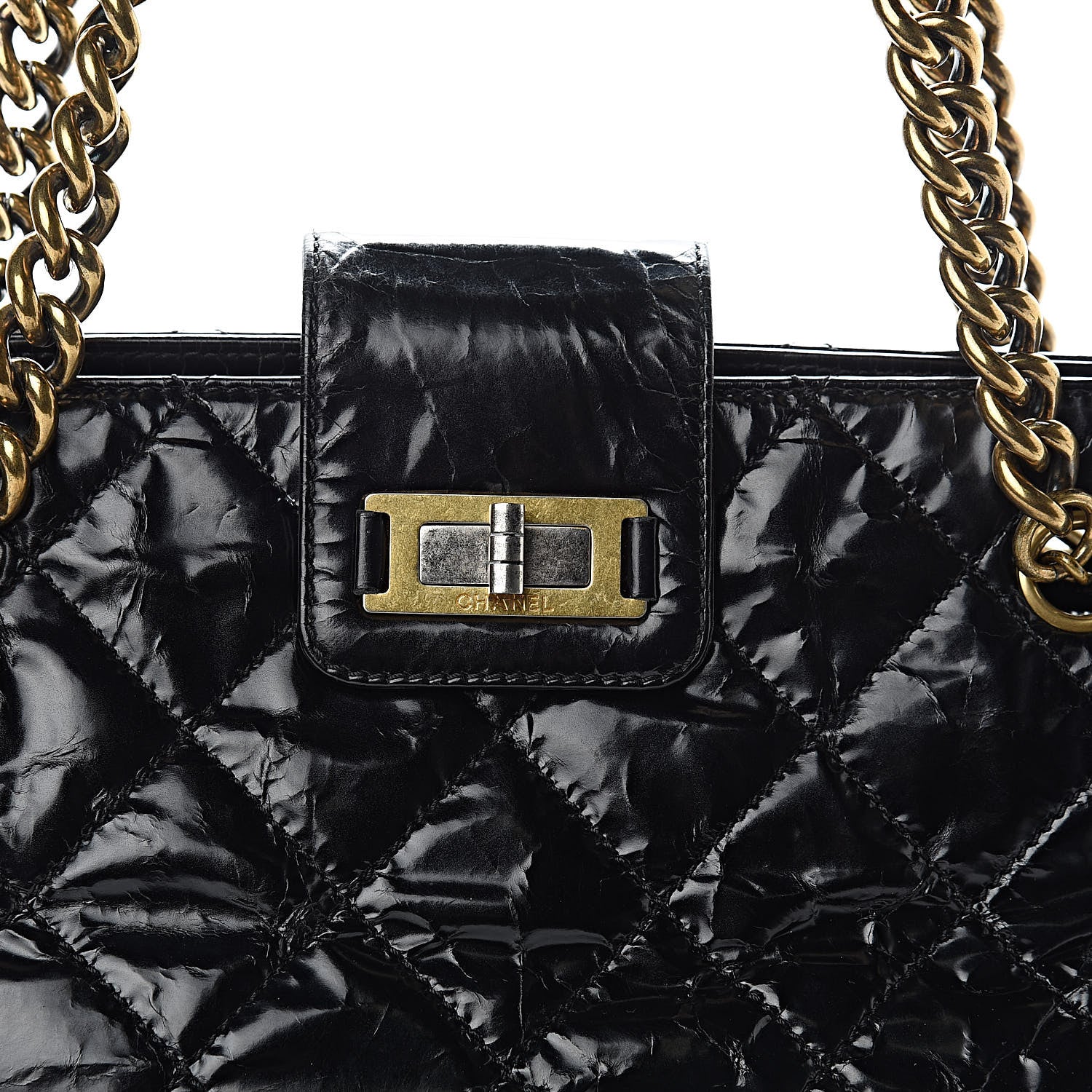 Chanel Glazed Crackled Calfskin Small Reissue Tote Black 8 of 11