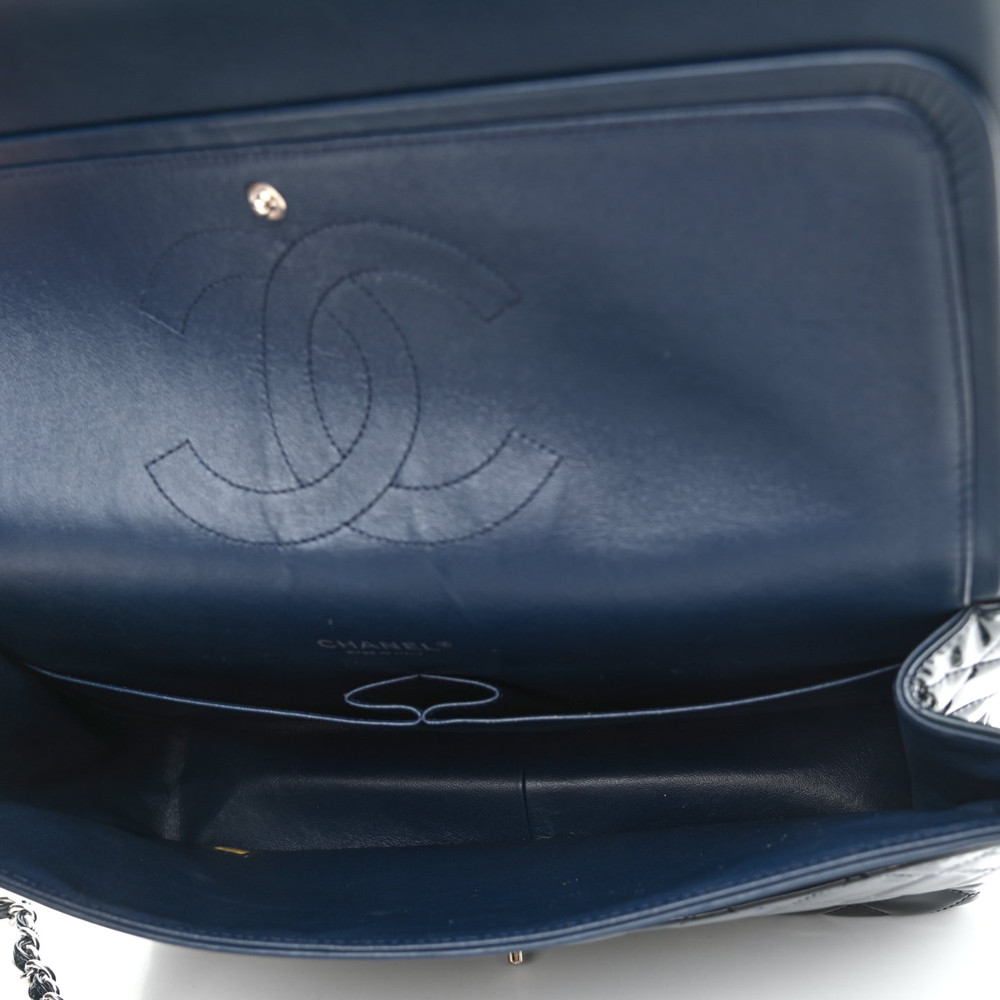 Patent Quilted Maxi Double Flap Navy