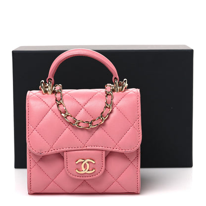 Chanel Lambskin Quilted Top Handle Clutch With Chain Pink 12 of 12