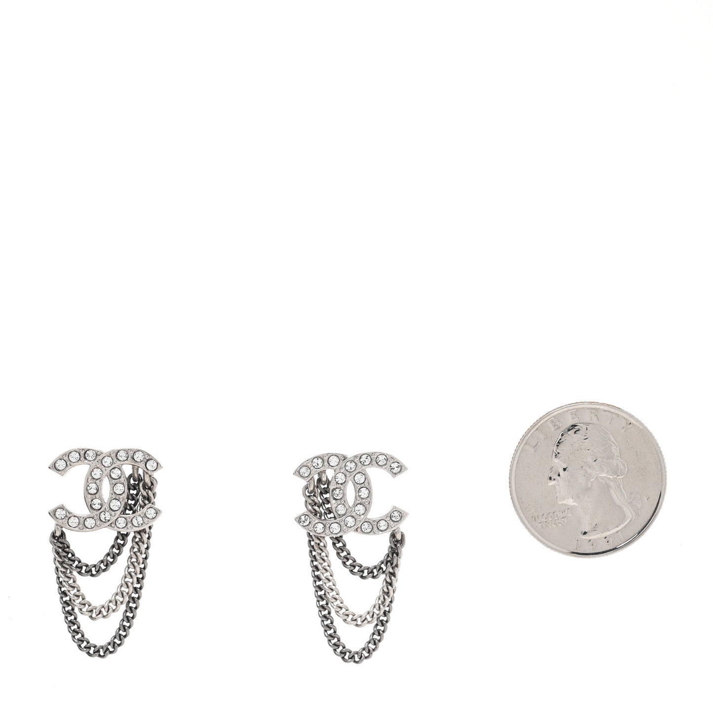 Crystal Chain CC Earrings Silver