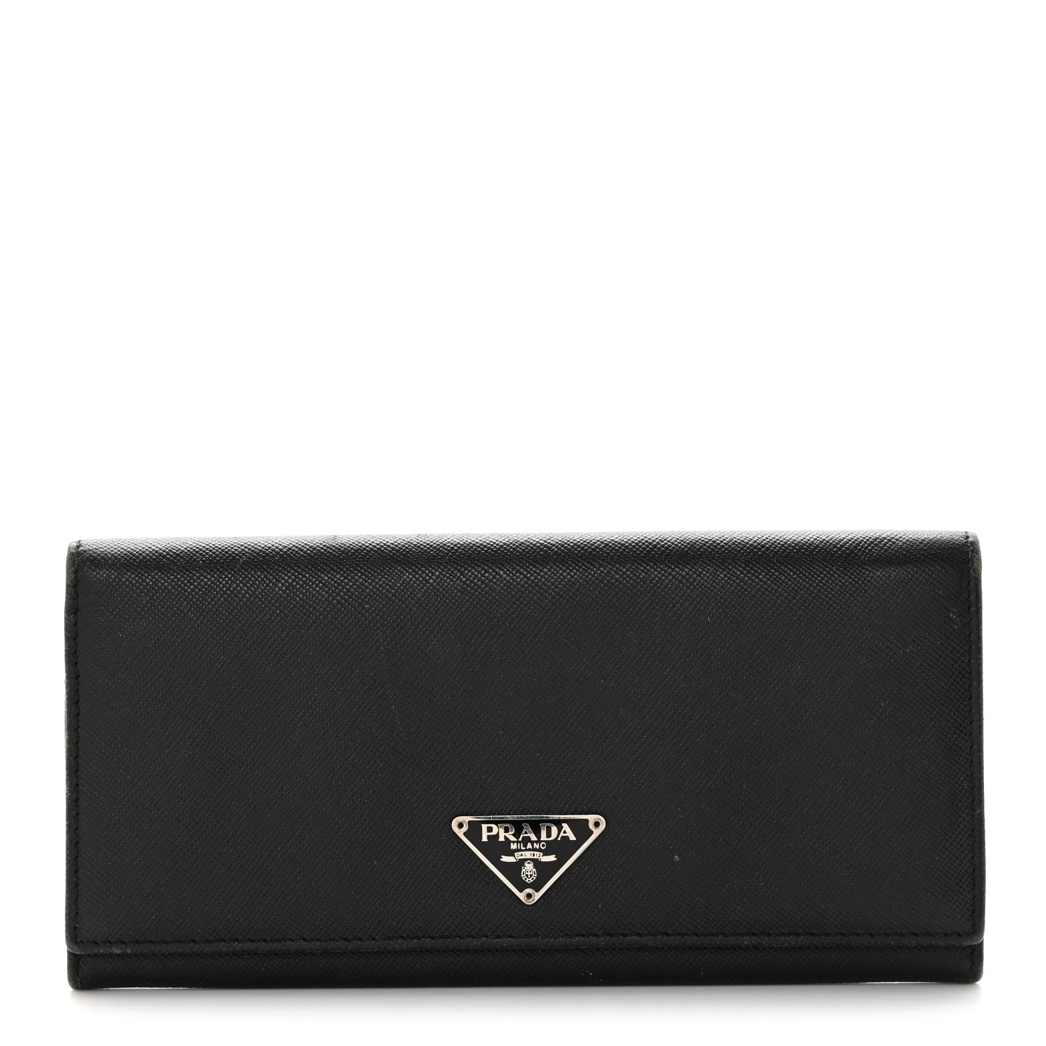 Prada Saffiano Triangle Continental Flap Wallet Black 1 of 8