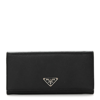 Prada Saffiano Triangle Continental Flap Wallet Black 1 of 8