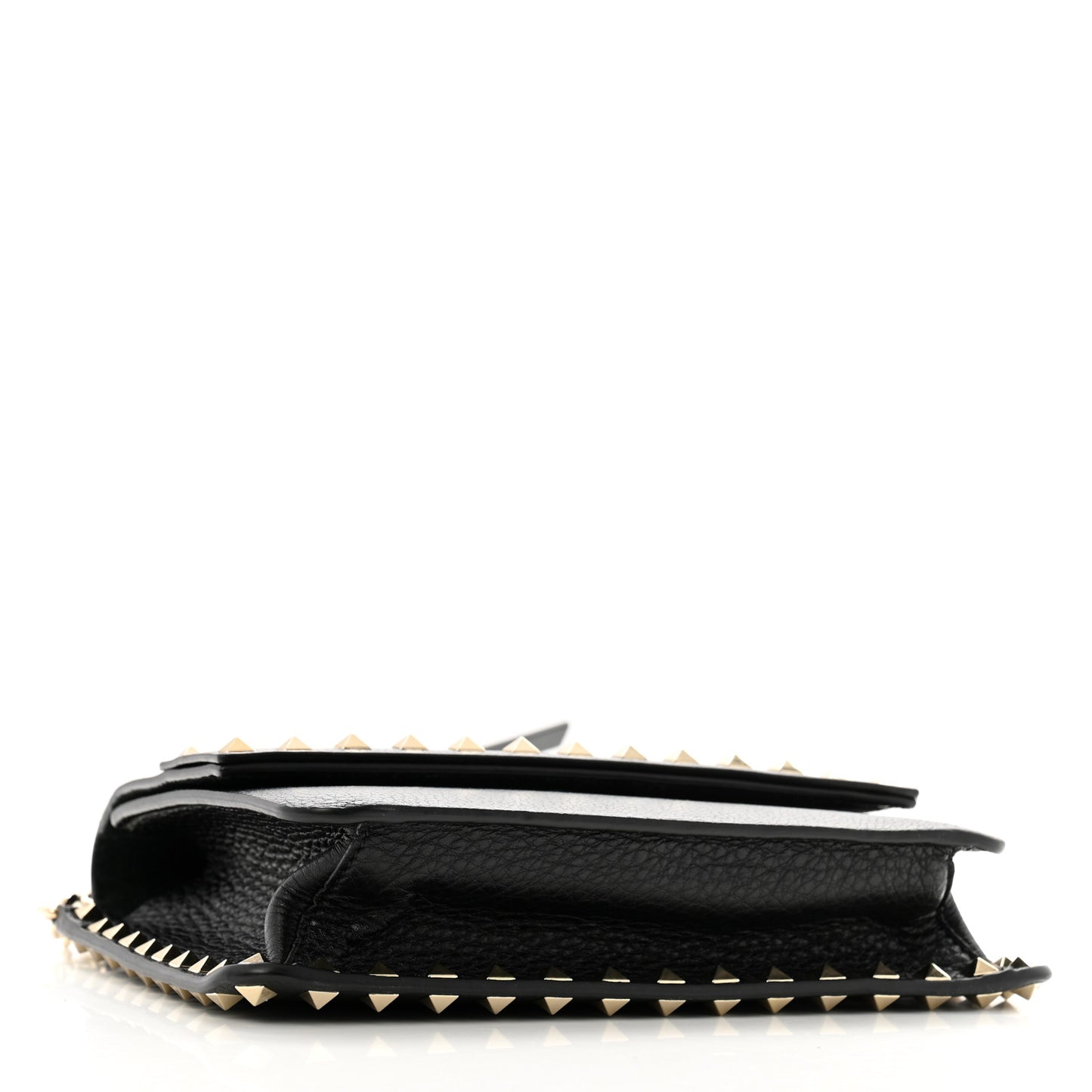 Pebbled Calfskin Rockstud Side Slip Crossbody Black