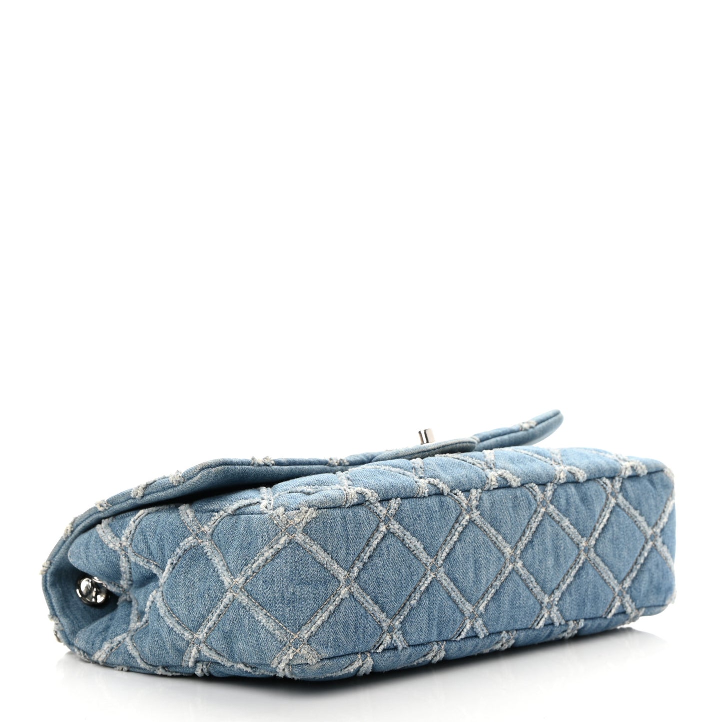 Frayed Denim Quilted Large Blue Chip Flap Blue