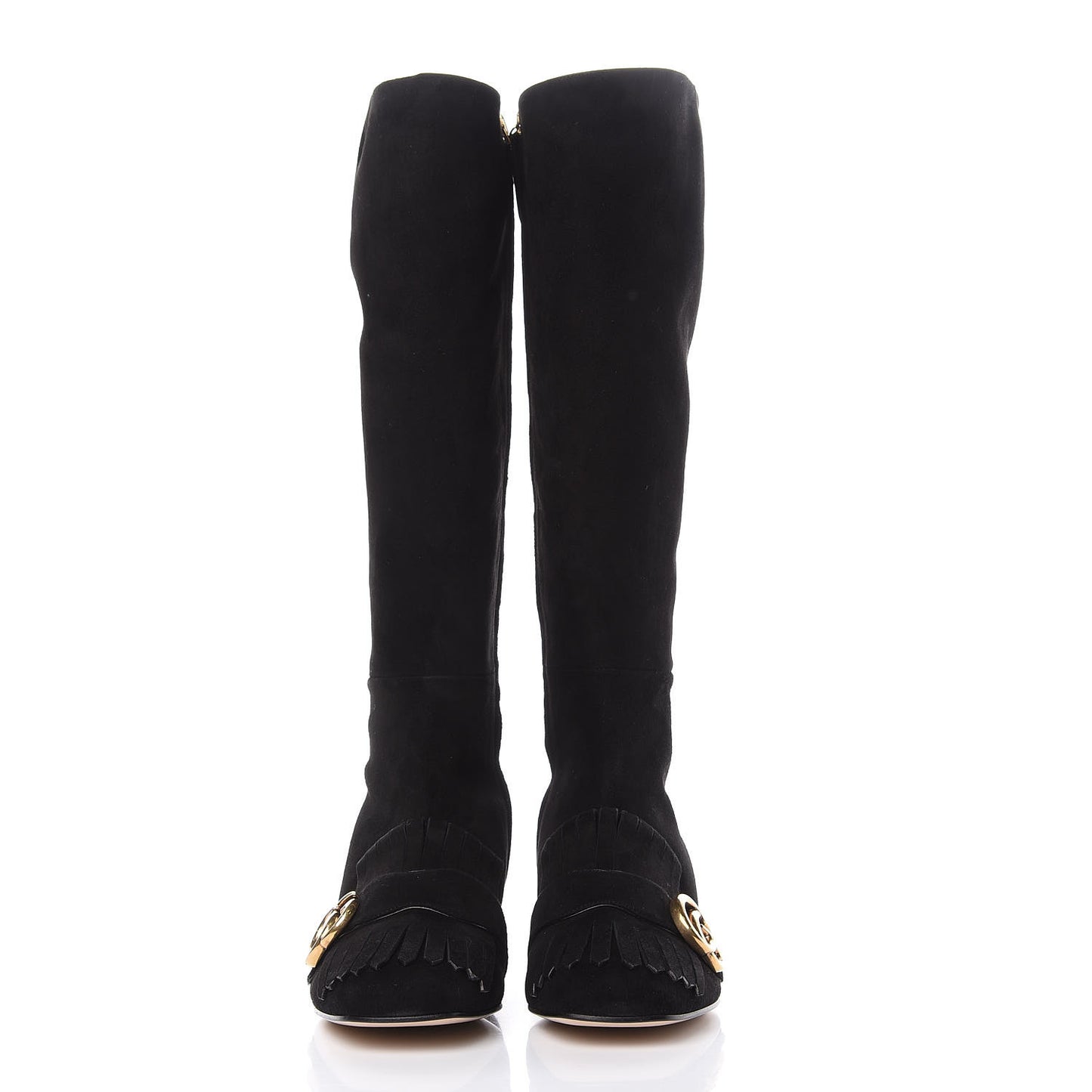 Kid Scamosciato GG Marmont Fringe Knee High Boots 37.5 Black