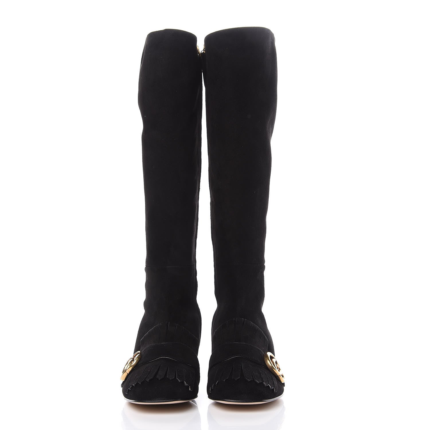 Gucci Kid Scamosciato GG Marmont Fringe Knee High Boots 37.5 Black 2 of 8