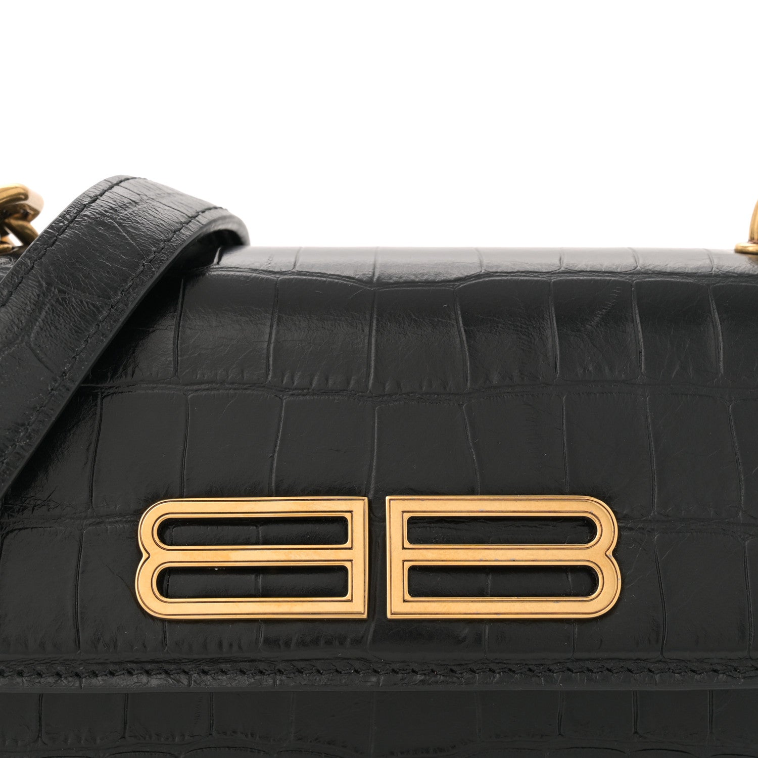 Balenciaga Extra Supple Calfskin Crocodile Embossed Gossip Chain Bag XS Black 7 of 10