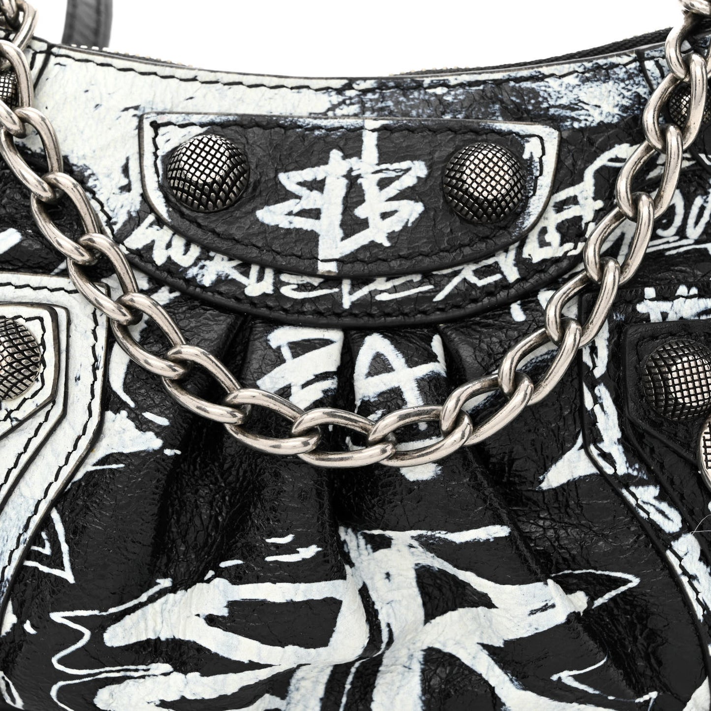 Agneau Arena Graffiti Le Cagole Mini Purse With Chain Black White