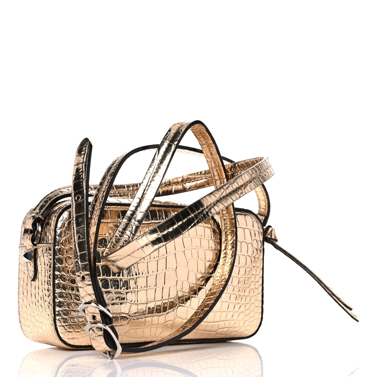 Calfskin Crocodile Embossed Mini Hale Crossbody Gold