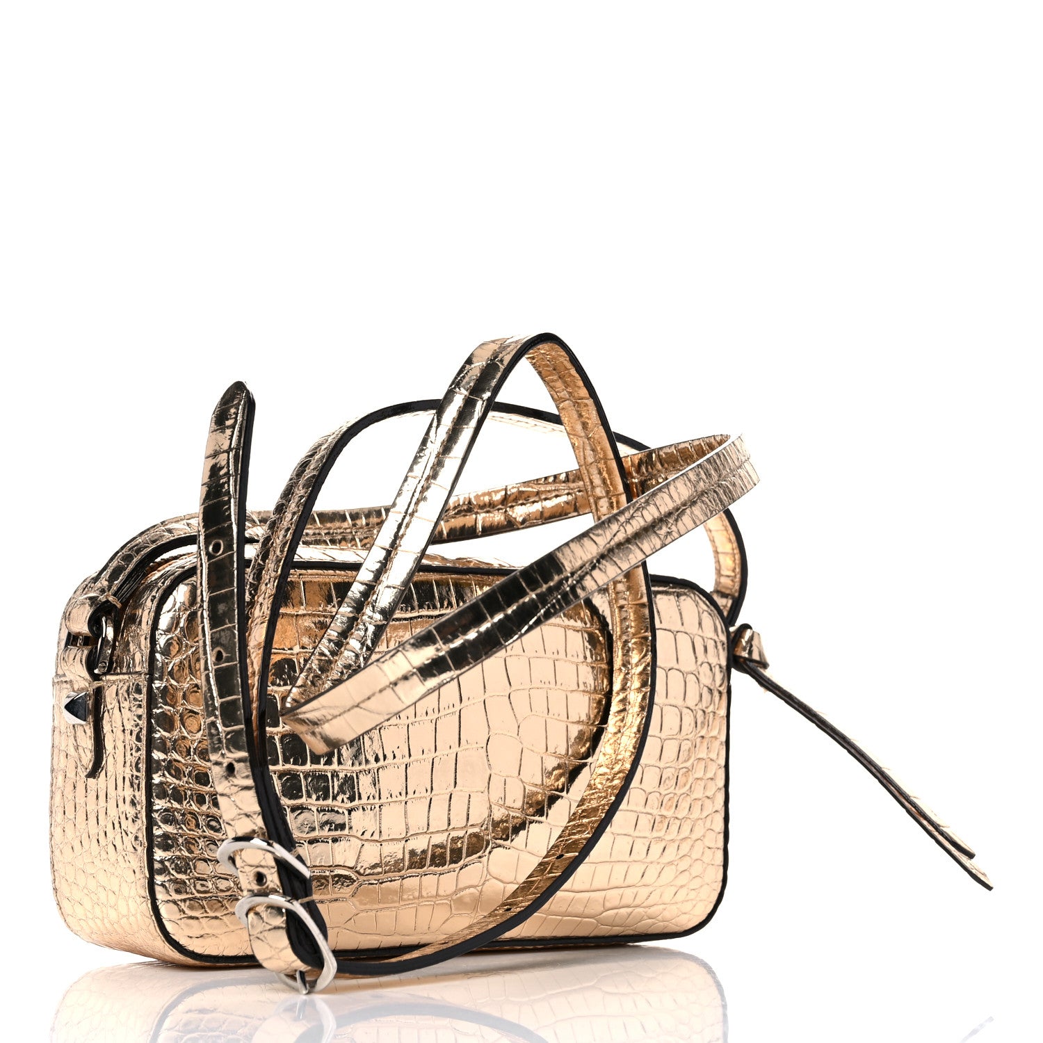 Jimmy Choo Calfskin Crocodile Embossed Mini Hale Crossbody Gold 1 of 9