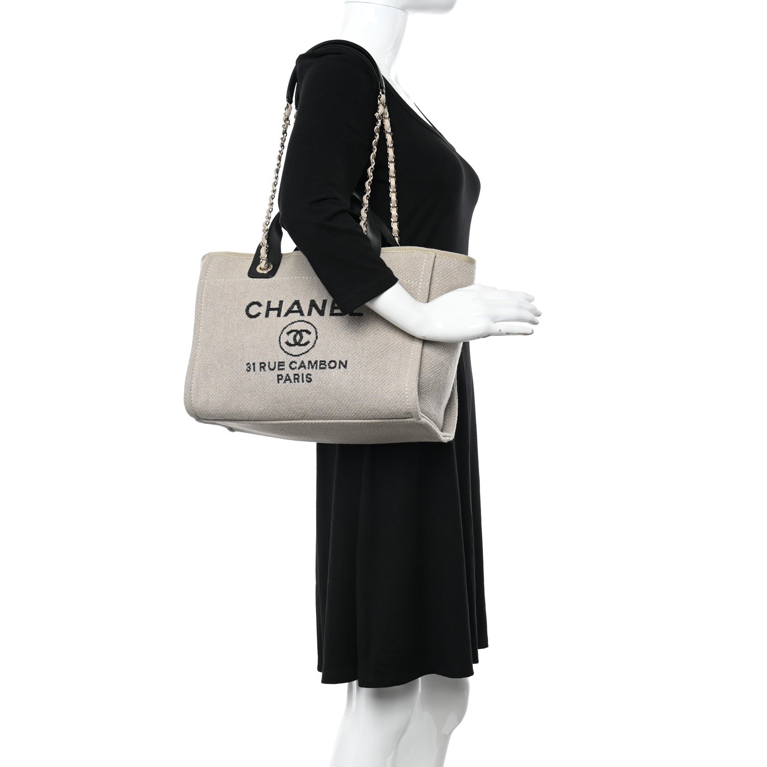 Chanel Mixed Fibers Small Deauville Tote Beige Black 2 of 11