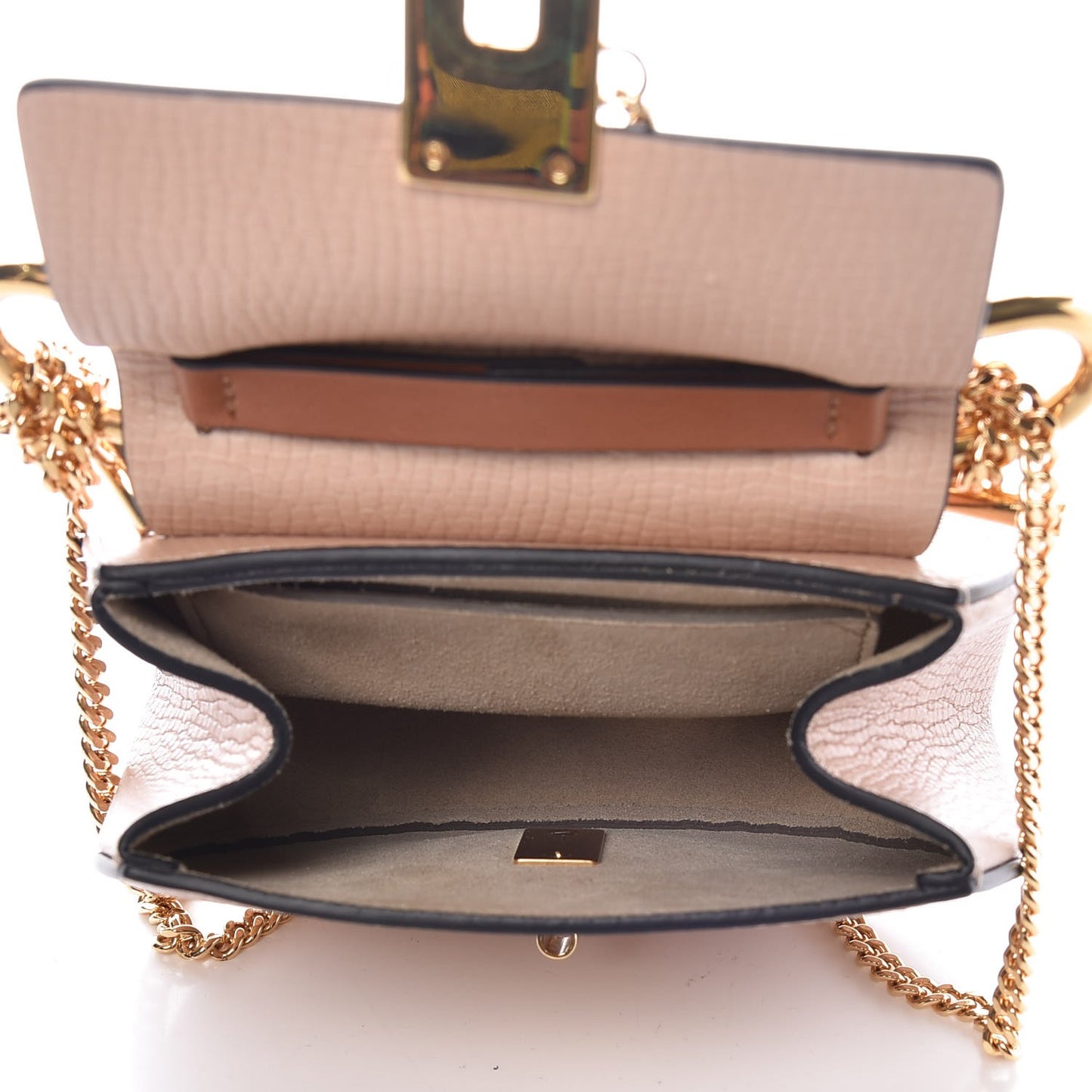 Textured Calfskin Lambskin Nano Drew Shoulder Bag Powder Beige Caramel