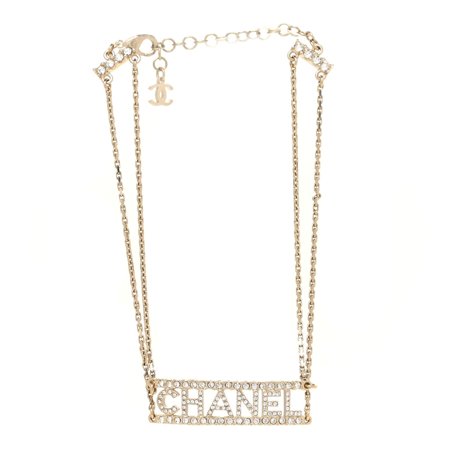 Chanel Metal Crystal Logo Choker Necklace Gold 3 of 5