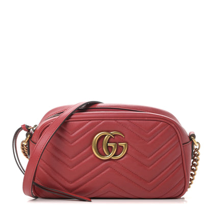 Gucci Calfskin Matelasse Small GG Marmont Chain Shoulder Bag Hibiscus Red 1 of 16
