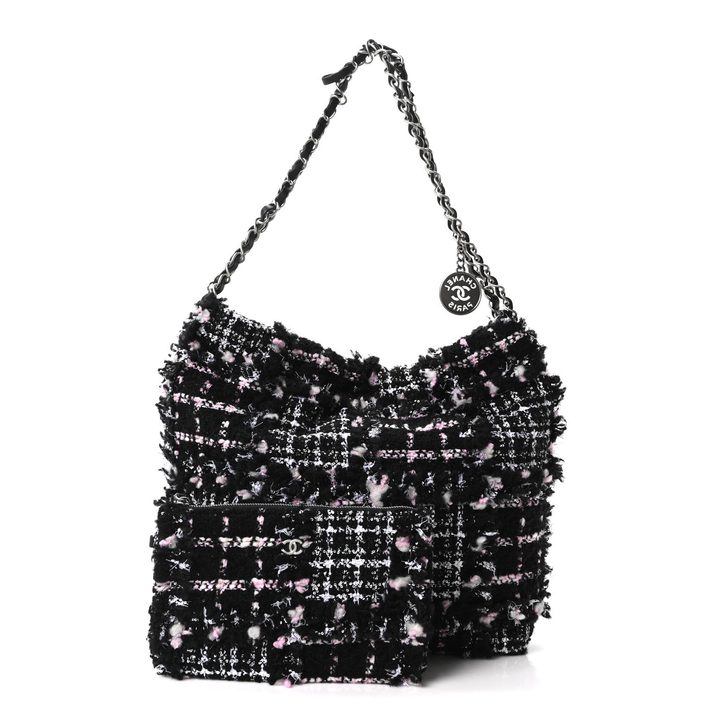 Chanel Tweed Patchwork Quilted Small Chanel 22 Black Pink White 3 of 11