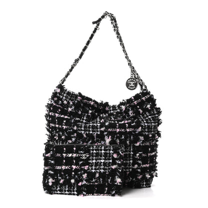Chanel Tweed Patchwork Quilted Small Chanel 22 Black Pink White 3 of 11