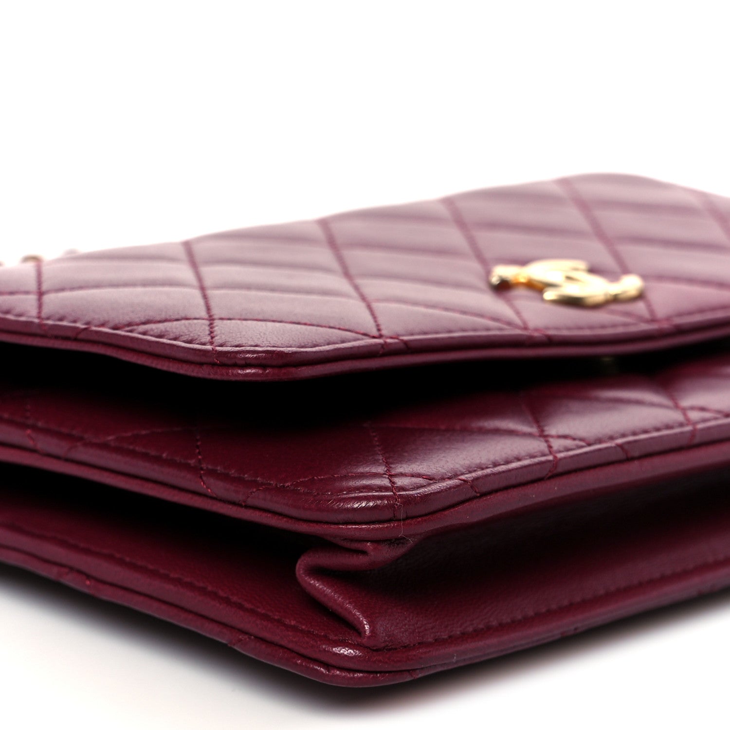 Chanel Lambskin Quilted Top Handle Wallet On Chain WOC  Burgundy 10 of 11